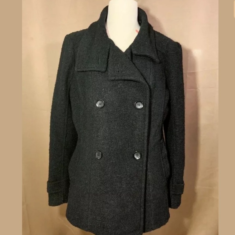 Blanc Noir Black Pea Coat Large